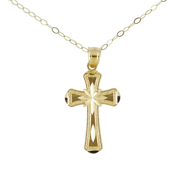 14k Yellow Gold Fashionable Dia Cut Classic Cross Necklace Gold Necklaces