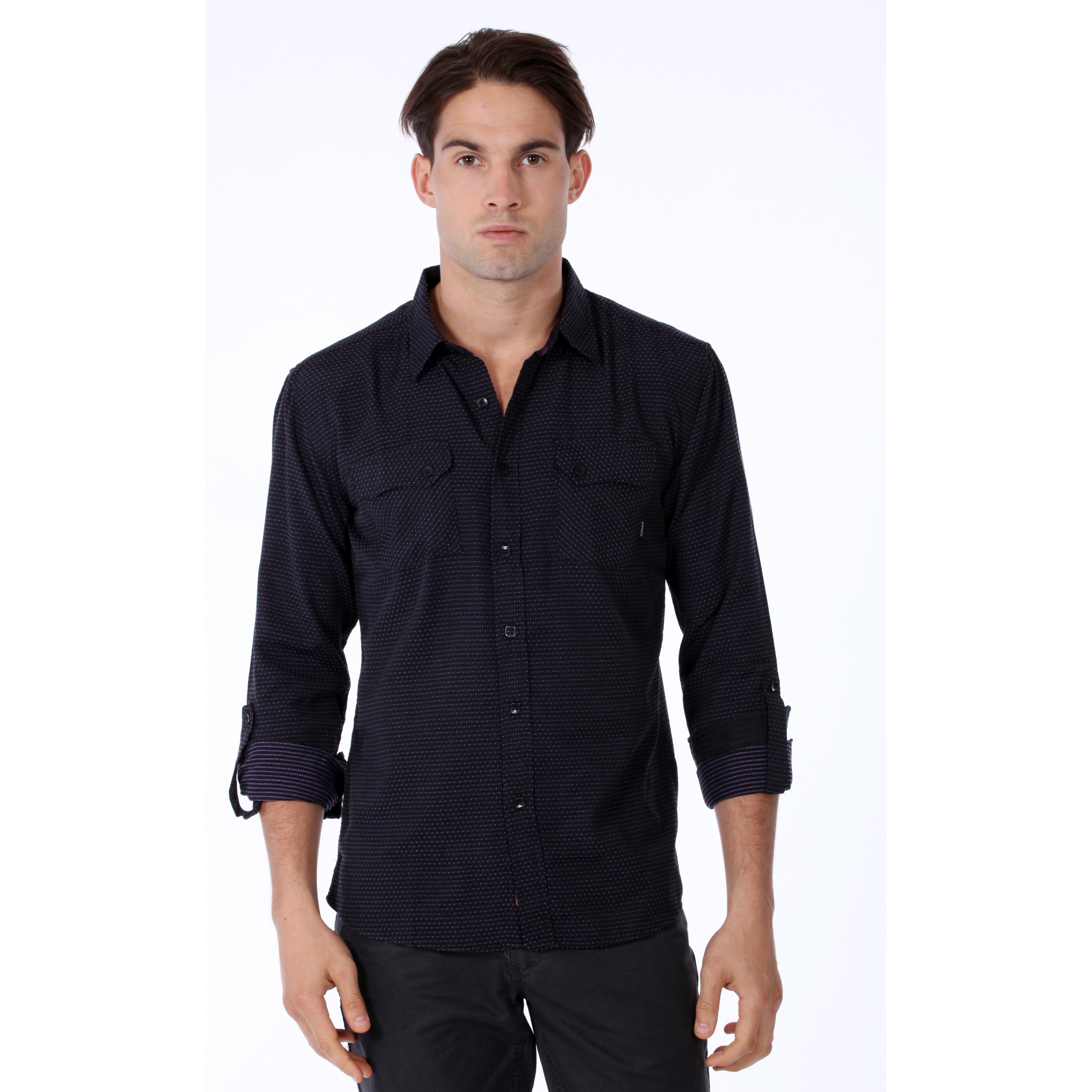 191 Unlimited Mens Slim Fit Solid Black Woven Shirt