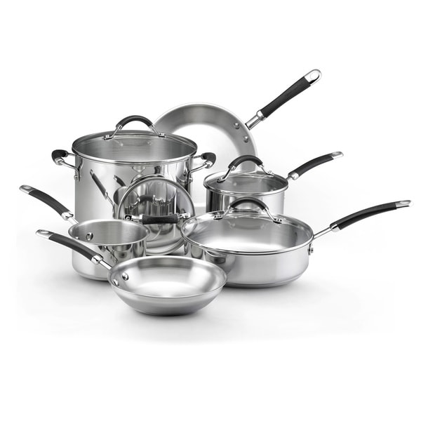 KitchenAid Stainless Steel Black Silicone-handled 10-piece Cookware Set - Free Shipping Today 