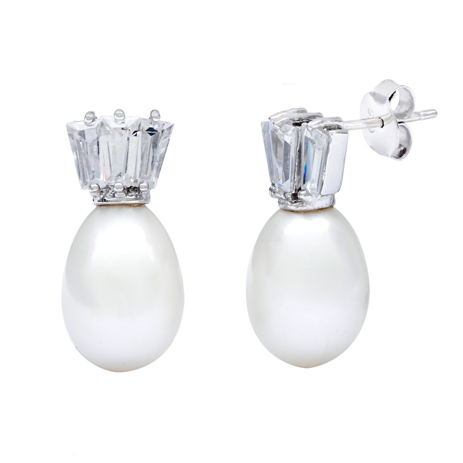 Sterling Silver Freshwater Cultured Pearl And Cubic Zirconia Sterling Silver Freshwater Cultured Pearl And Cubic Zirconia Earrings