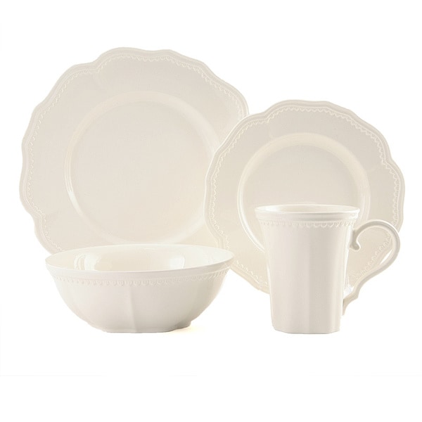 Red Vanilla Classic White 16 piece with Coupe Bowls Dinnerware Set
