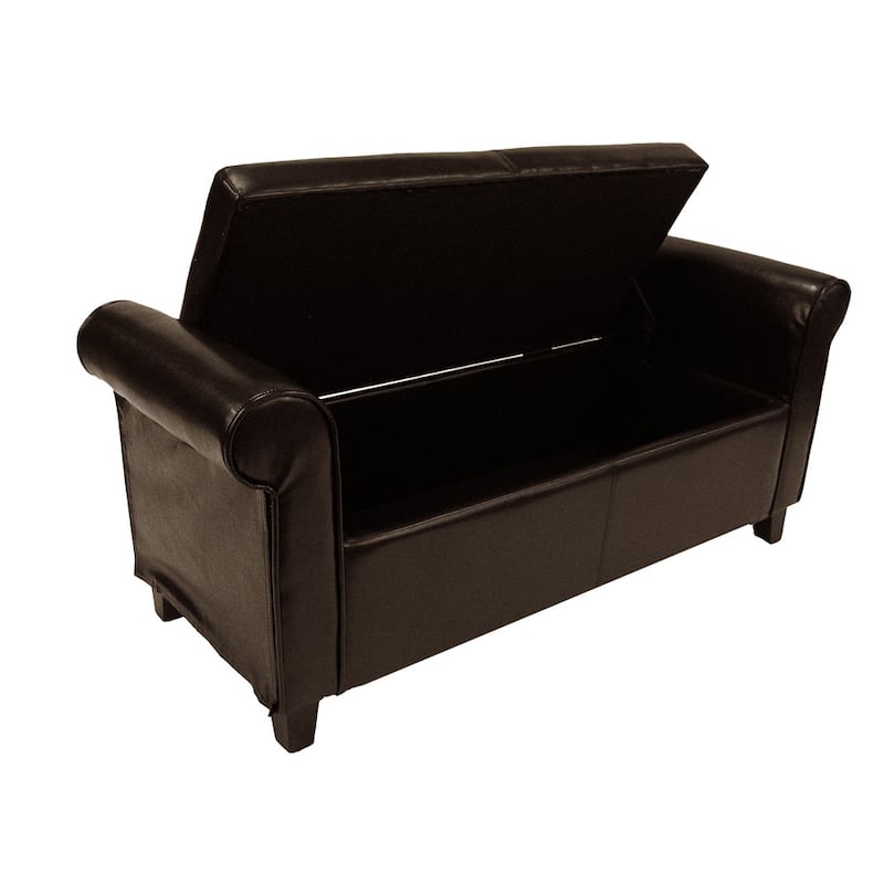 Gary Brown Faux Leather Storage Ottoman with Rolled Arms