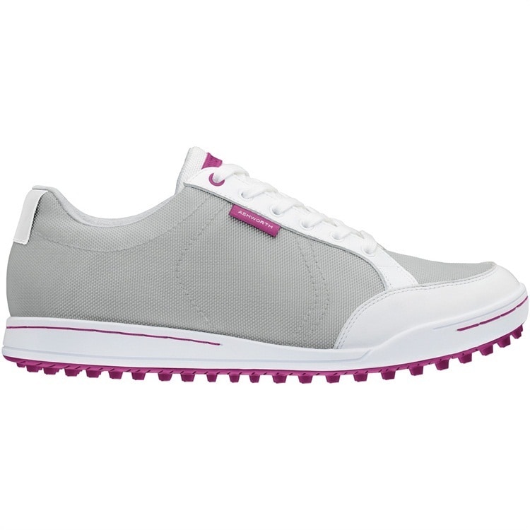 Ashworth Ashworth Mens Cardiff Canvas Mesh Pebble/ White/ Cerise Golf Shoes Grey Size 8