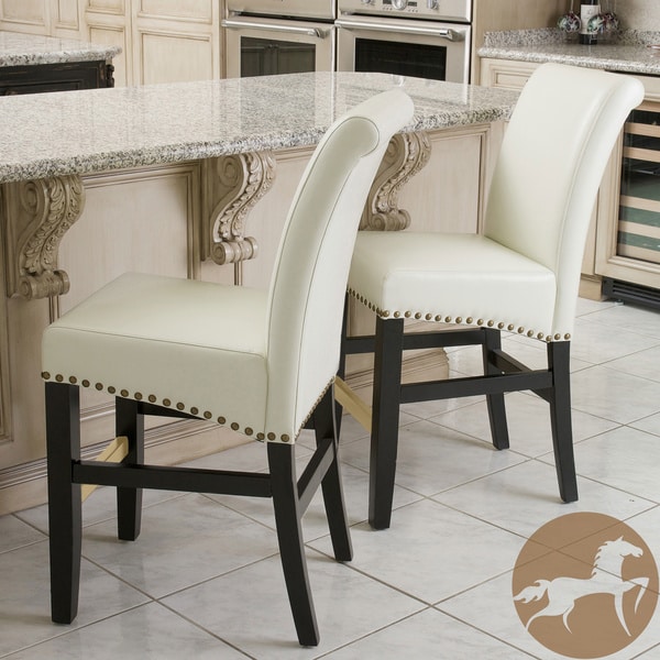 Christopher Knight Home Louigi Ivory Leather Counter Stools (Set of 2) Christopher Knight Home Bar Stools