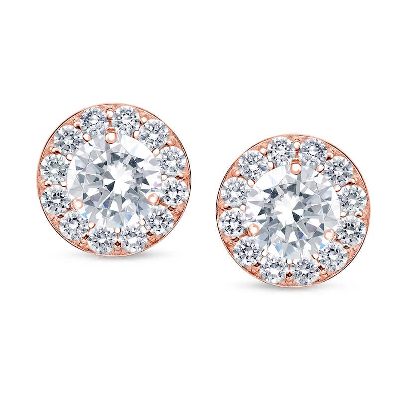 Auriya 14k Rose Gold 1ct TDW Round Halo Diamond Stud Earrings (G-H, VS1-VS2)