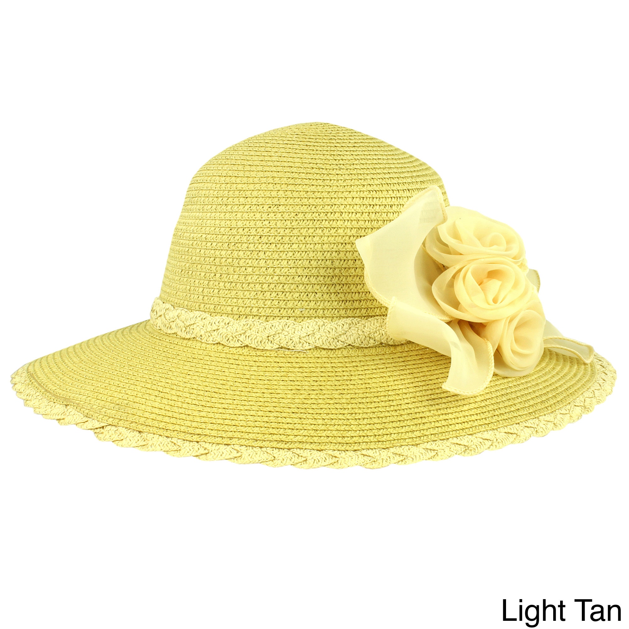 Faddism Faddism Stylish Women Summer Straw Hat With Removable Floral Ornament Tan Size One Size Fits Most