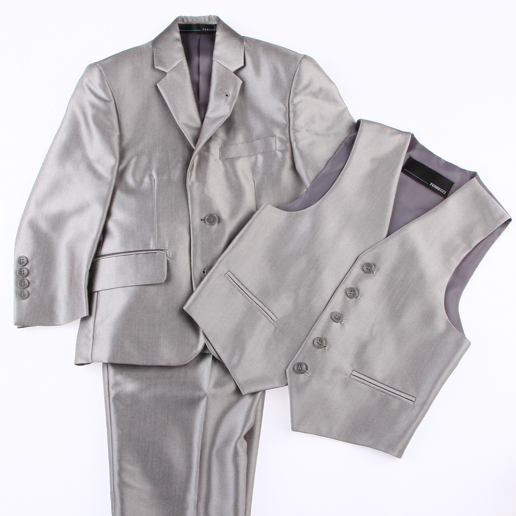 Ferrecci Kids Shiny Grey Three Piece Two-Button Tuxedo - Overstock ...