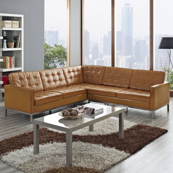 Shop Leather L Shaped Sectional Sofa Overstock 8591915