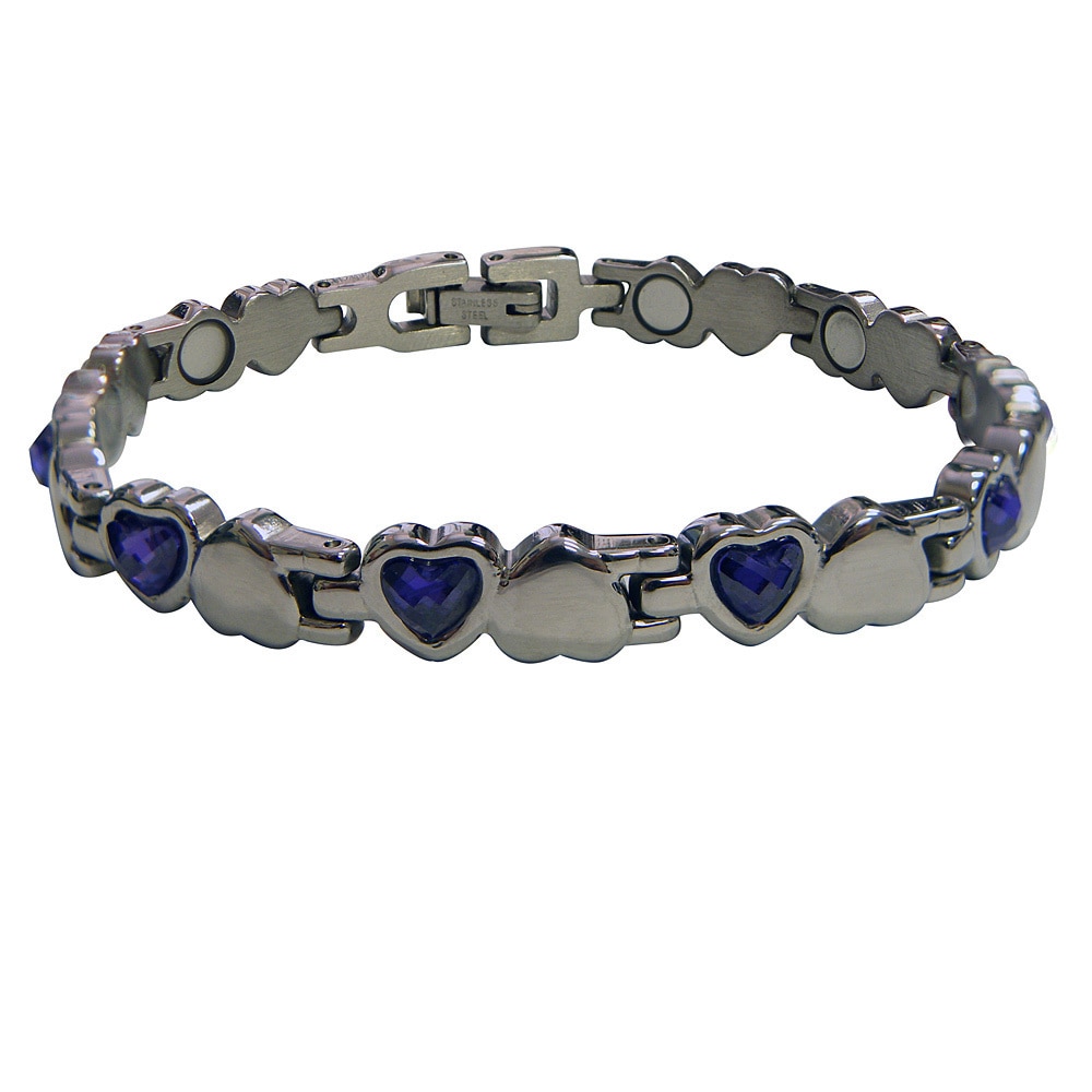 Magnetic Bracelet With Amethyst Hearts