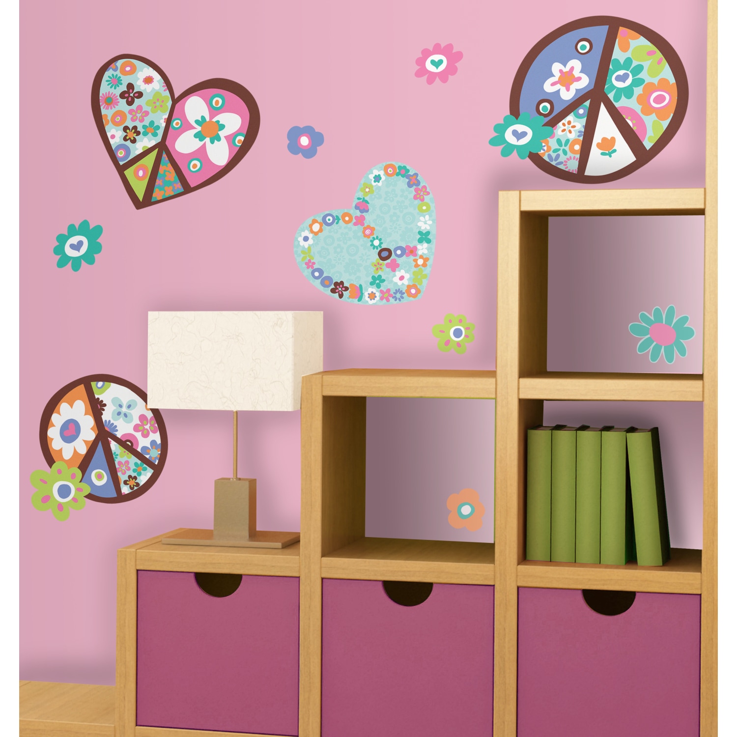 Heart, Flower and Peace Sign Peel and Stick Giant Wall Decal