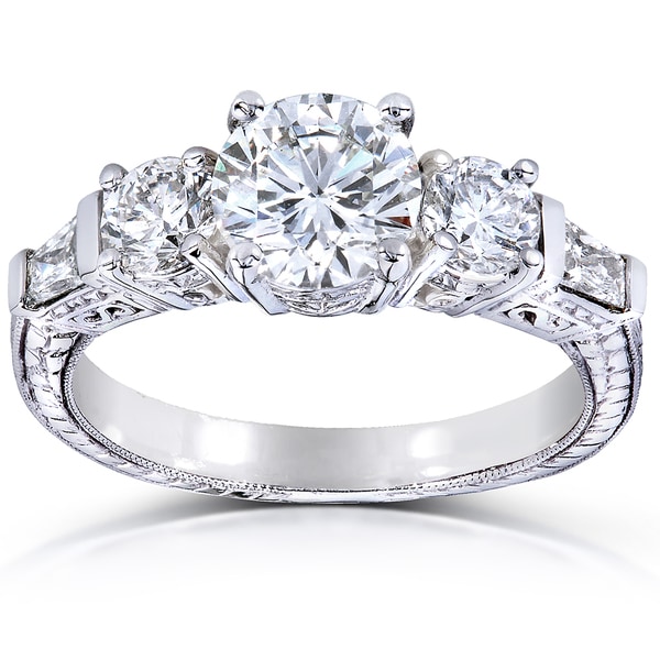 Annello by Kobelli 14k White Gold Certified 2ct TDW Round and Baguette Diamond Ring (H, V