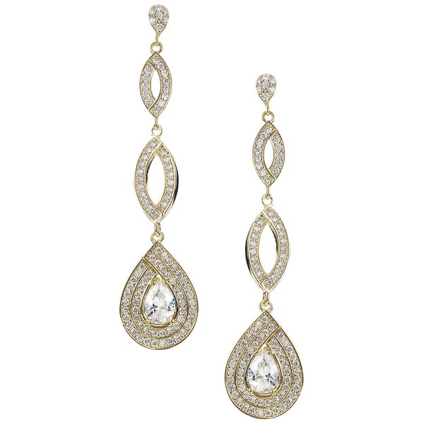 Sterling Silver Cubic Zirconia Floating Teardrop Dangling Earrings