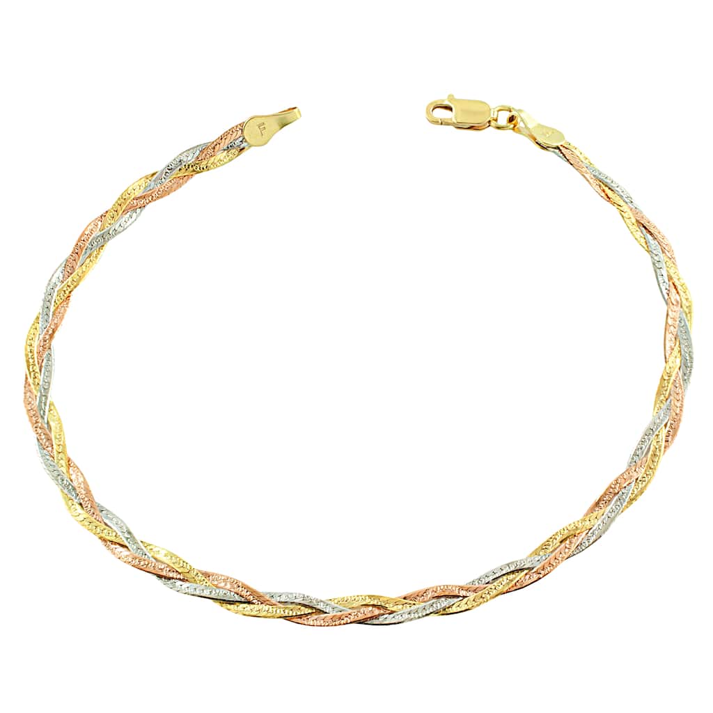 Fremada 10k Tricolor Gold Braided Herringbone Bracelet (7.5-inch)
