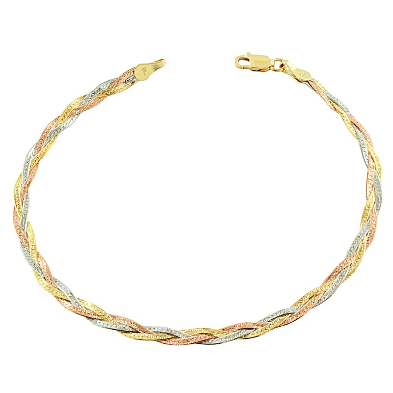 Fremada 10k Tricolor Gold Braided Herringbone Bracelet (7.5-inch)