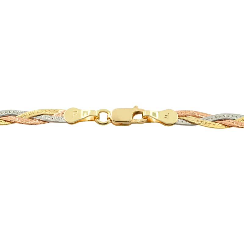 Fremada 10k Tricolor Gold Braided Herringbone Bracelet (7.5-inch)