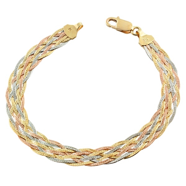 Shop Fremada 10k Tricolor Gold 7-strand Braided Herringbone Bracelet (7 ...