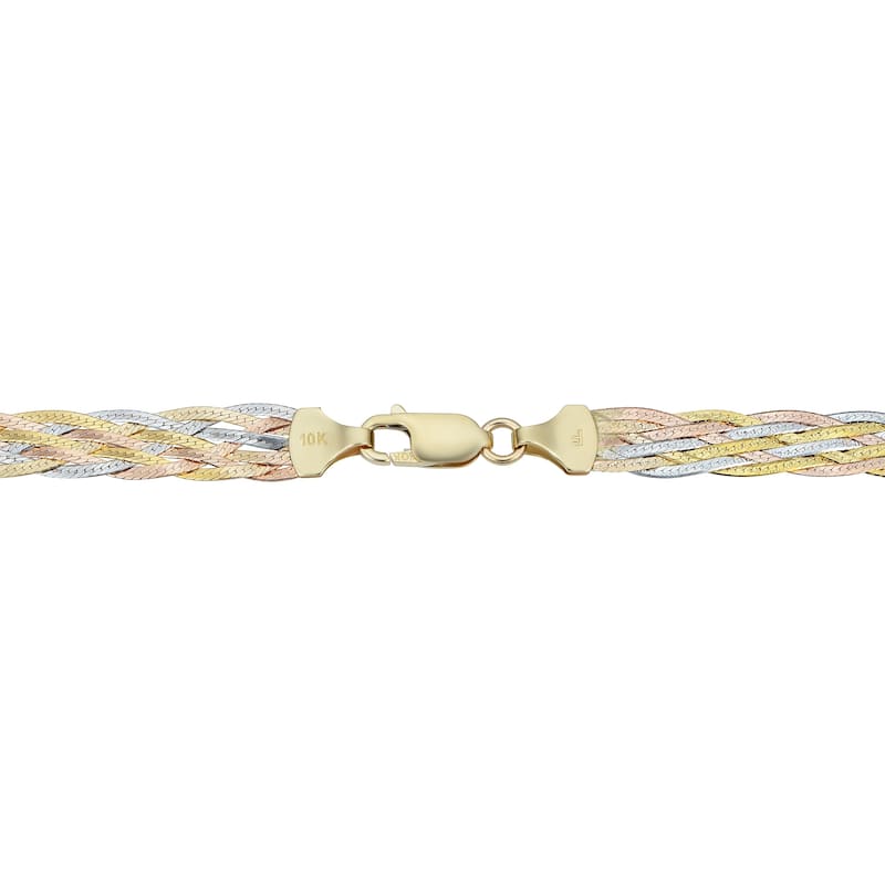 Fremada 10k Tricolor Gold 7-strand Braided Herringbone Bracelet (7.5-inch)