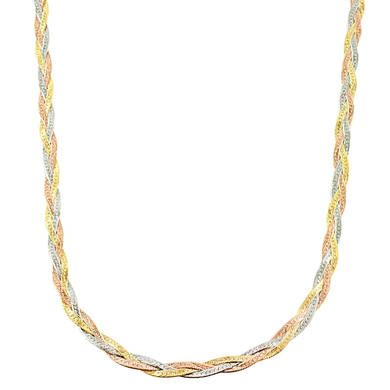 Fremada 10k Tricolor Gold 3.4-mm Braided Herringbone Necklace (18-inch)