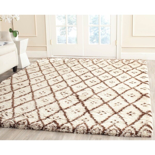 Safavieh Handmade Casablanca Moroccan Flokati Shag Cream/ Brown Wool Rug - 8' x 10'