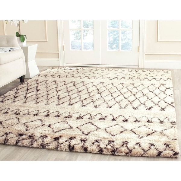 Safavieh Handmade Casablanca Moroccan White/ Black N.Z. Wool Shag Rug