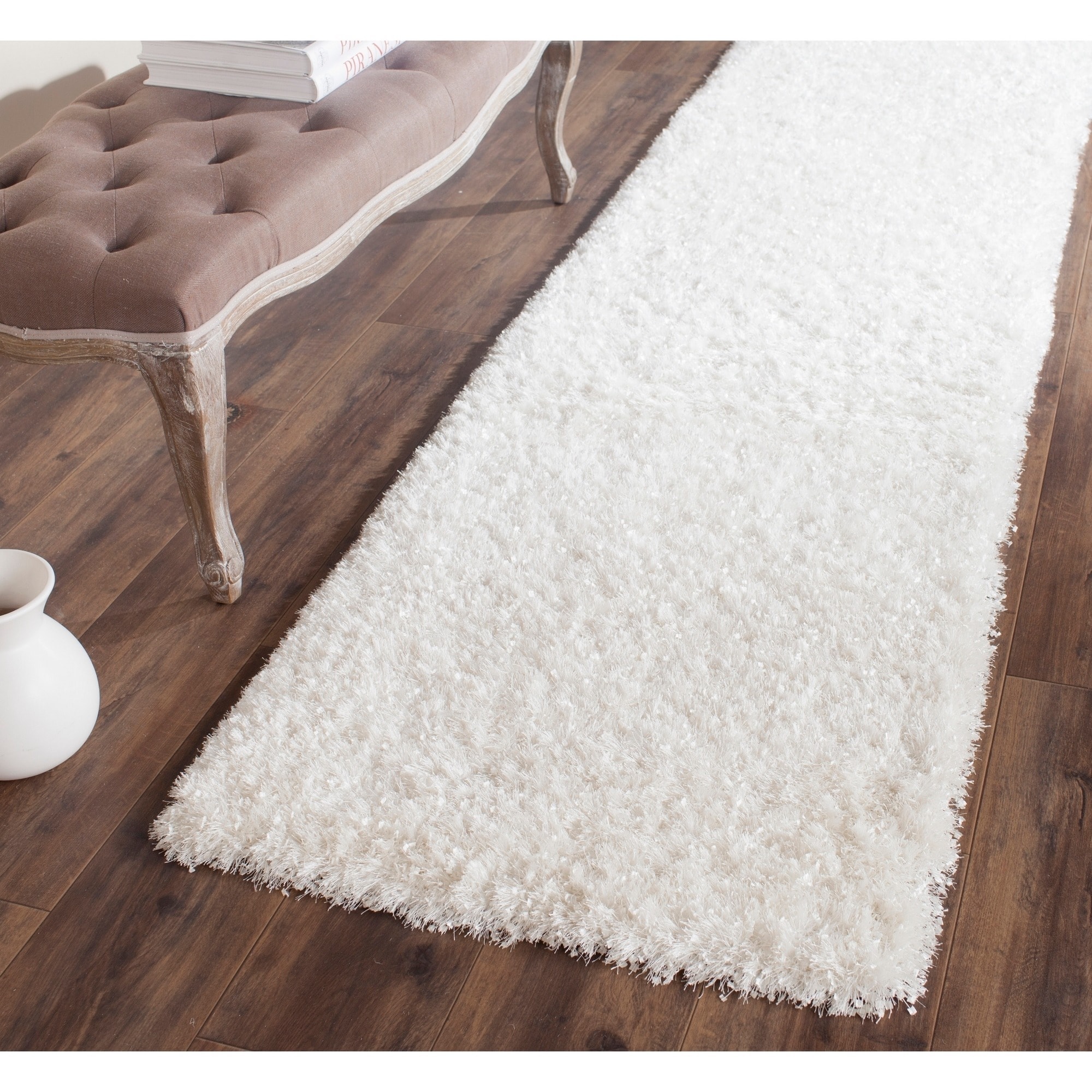 Safavieh Hand knotted Malibu Shag White Polyester Rug (23 X 11)