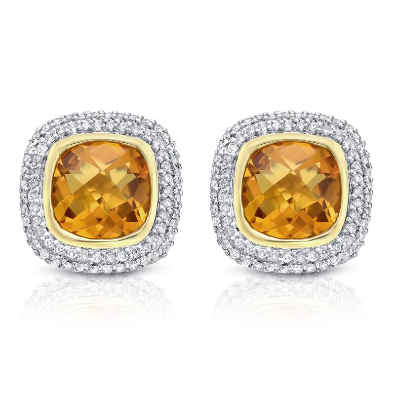 14k Two-tone Gold 1/2ct TDW Citrine and Diamond Earrings