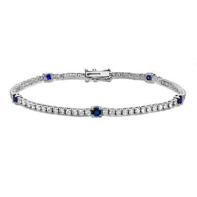 Auriya 2 1/4ct TW Blue Sapphire and Diamond Tennis Bracelet 14k Gold
