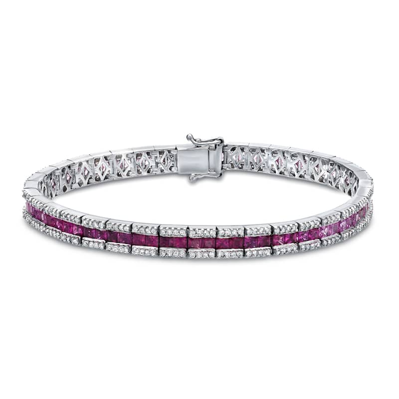 Auriya 14k Gold 2ct TW Pink Sapphire and Diamond Tennis Bracelet
