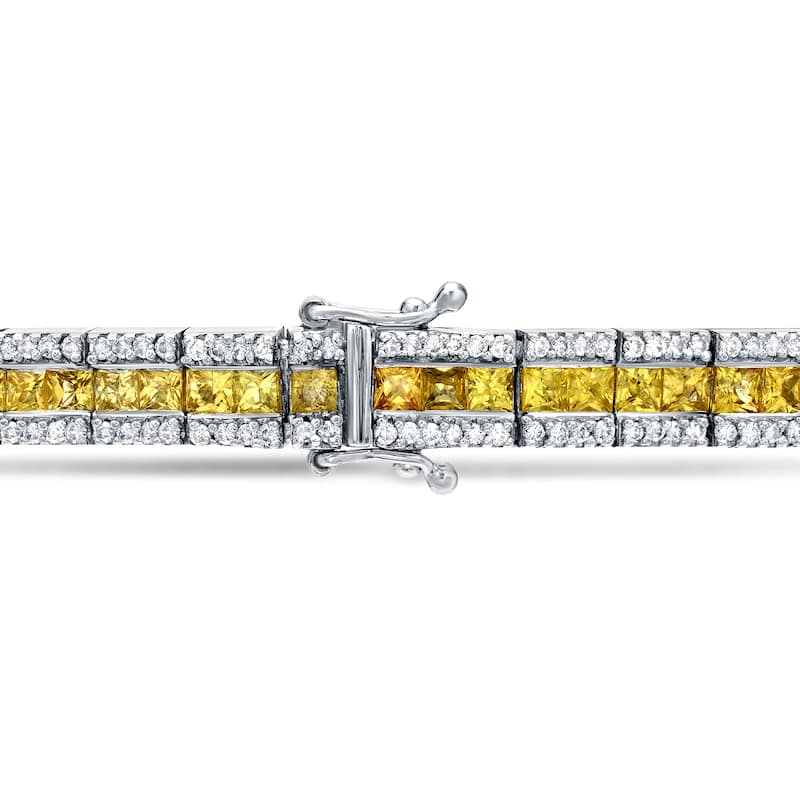 Auriya Unique 7 3/4ct Yellow Sapphire and 2ctw Diamond Tennis Bracelet 14k Gold - White