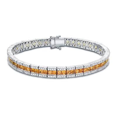 Auriya Unique 7 3/4ct Yellow Sapphire and 2ctw Diamond Tennis Bracelet 14k Gold - White