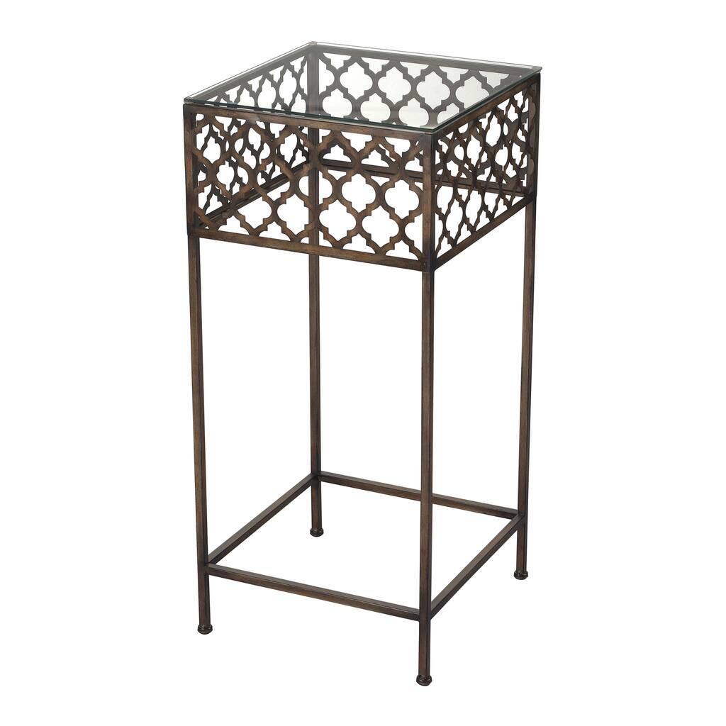 Antique Bronze Finish Large Metal Accent Table with Glass Top