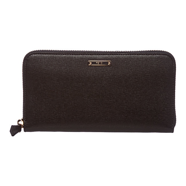 Fendi Crayons Black Leather Zip around Wallet