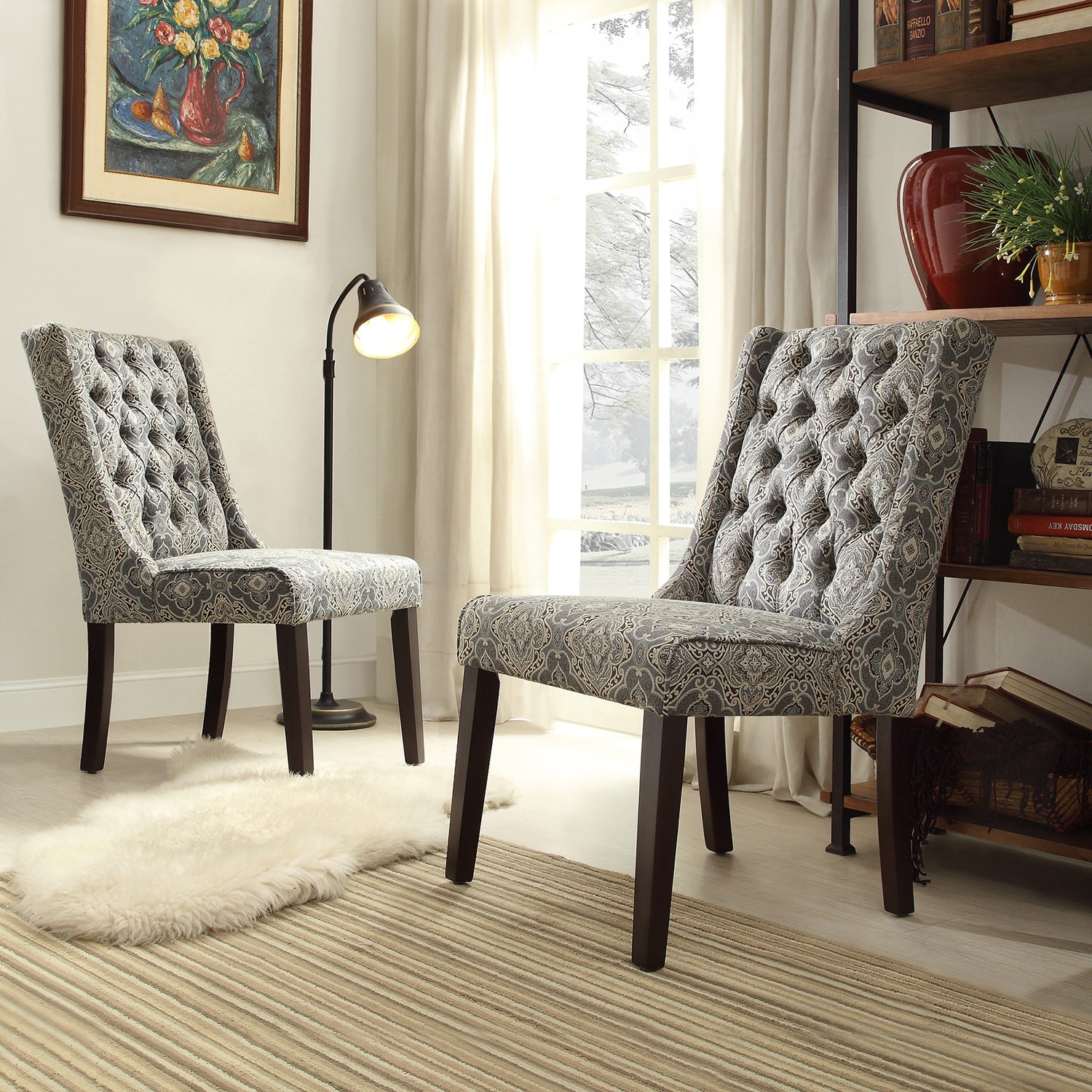 Inspire Q Evelyn Blue Damask Tufted Back Hostess Chairs (set Of 2)