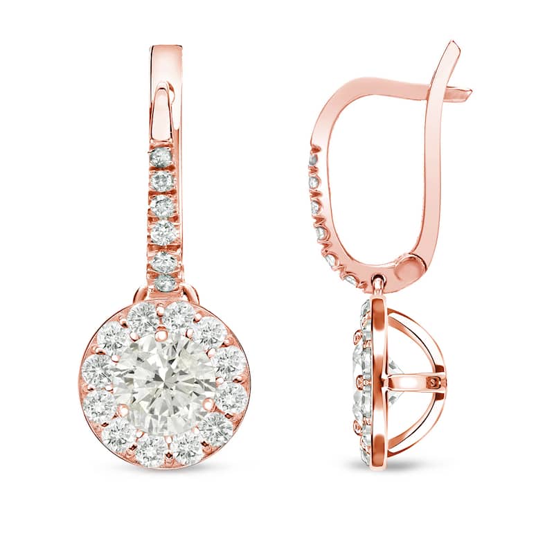 Auriya 3/4ctw Round Halo Diamond Dangle Earrings 14k Rose Gold (I-J, I1-I2)