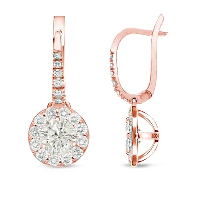 Auriya 3/4ctw Round Halo Diamond Dangle Earrings 14k Rose Gold (I-J, I1-I2)