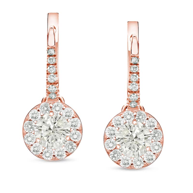 Auriya 3/4ctw Round Halo Diamond Dangle Earrings 14k Rose Gold (I-J, I1-I2)