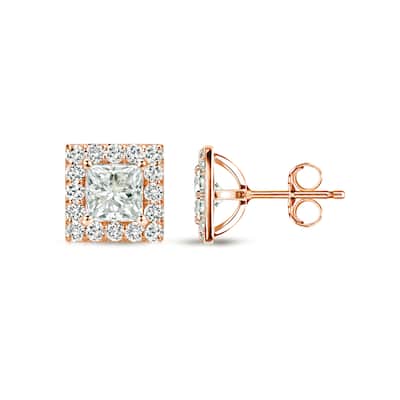 Auriya 14k Rose Gold 1/2ct TDW Princess-Cut Square Halo Diamond Stud Earrings