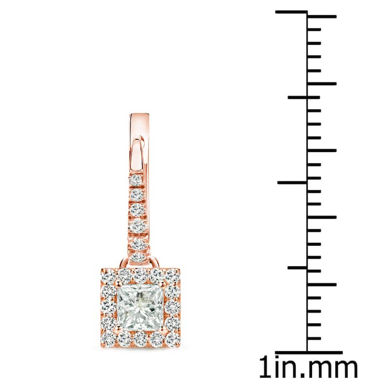 14k Rose Gold 1/2ct TDW Princess Cut Diamond Halo Dangle Earrings by Auriya