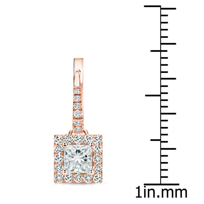 Auriya 1ctw Princess-cut Halo Diamond Dangle Earrings 14k Rose Gold (H-I, SI1-SI2)