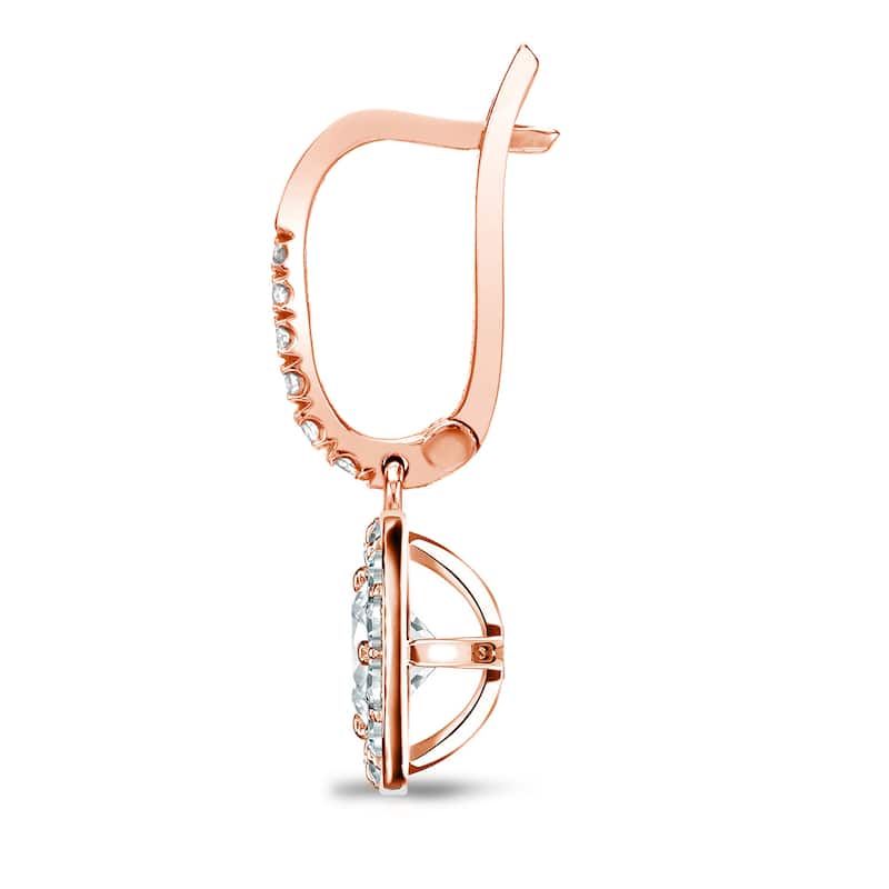 Auriya 1ctw Princess-cut Halo Diamond Dangle Earrings 14k Rose Gold (H-I, SI1-SI2)