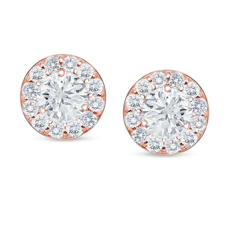 Auriya 1ctw Round Halo Diamond Stud Earrings 14k Rose Gold