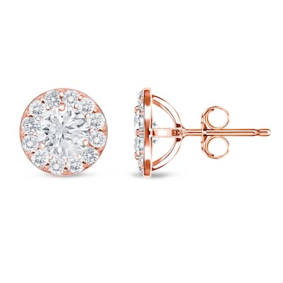 Auriya 1ctw Round Halo Diamond Stud Earrings 14k Rose Gold