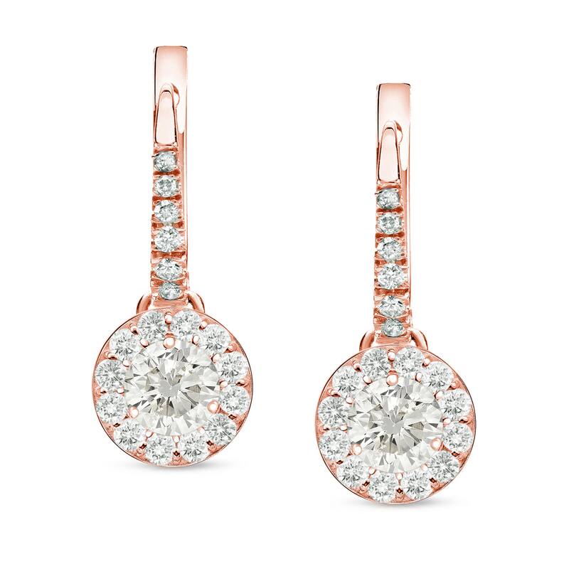 Auriya 3/4ctw Round Halo Diamond Dangle Earrings 14k Rose Gold