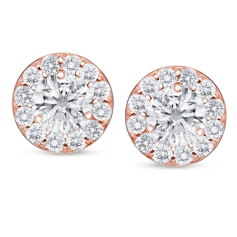 14k Rose Gold 2ct TDW Round Diamond Stud Earrings by Auriya (H-I, SI1-SI2)