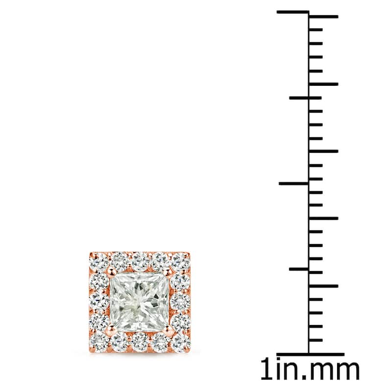 Auriya 14k Rose Gold 3/4ct TDW Princess-Cut Diamond Halo Stud Earrings (I-J, I1-I2)