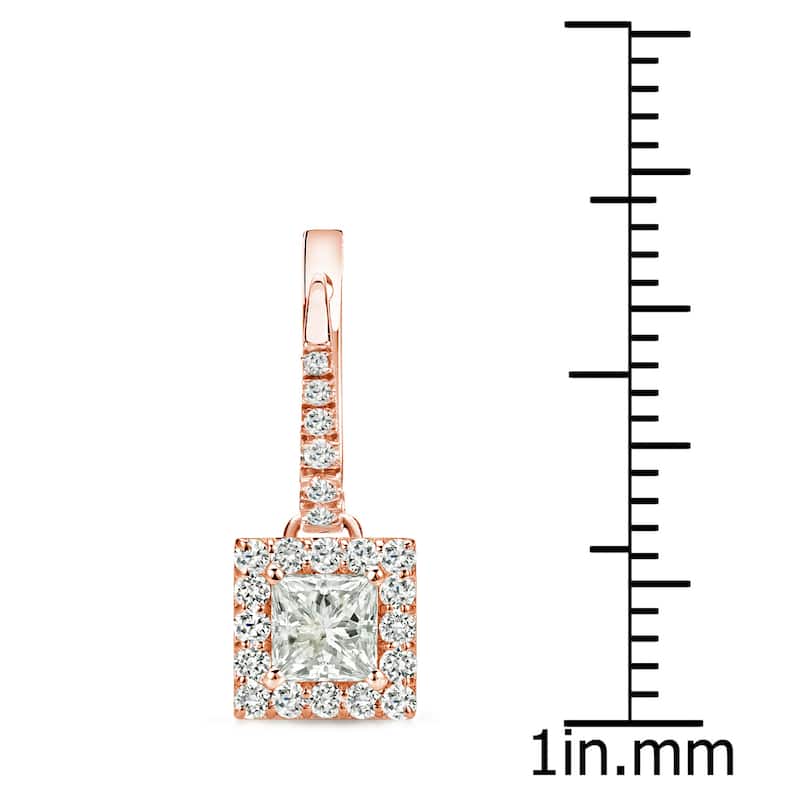 Auriya 3/4ctw Princess-cut Halo Diamond Dangle Earrings 14k Rose Gold (I-J, I1-2)