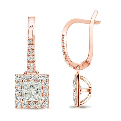 Auriya 3/4ctw Princess-cut Halo Diamond Dangle Earrings 14k Rose Gold (I-J, I1-2)