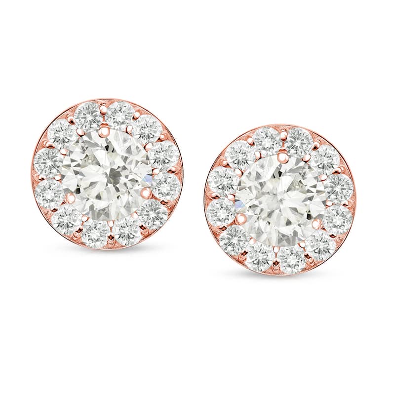 Auriya 3/4ctw Round Halo Diamond Stud Earrings 14k Rose Gold (I-J, I1-I2)
