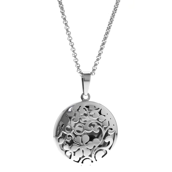 Stainless Steel Round Filigree Flower Locket Pendant. Opens flyout.