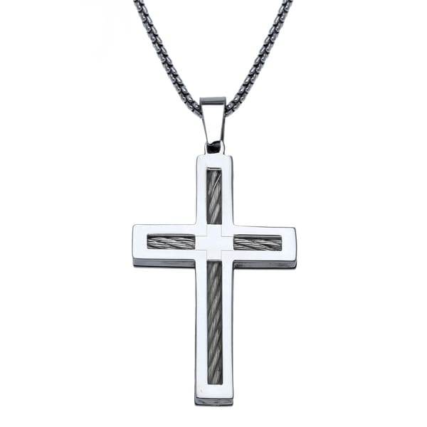 Shop Stainless Steel Mens Cross Pendant - White - On Sale - Free Shipping On Orders Over $45 ...